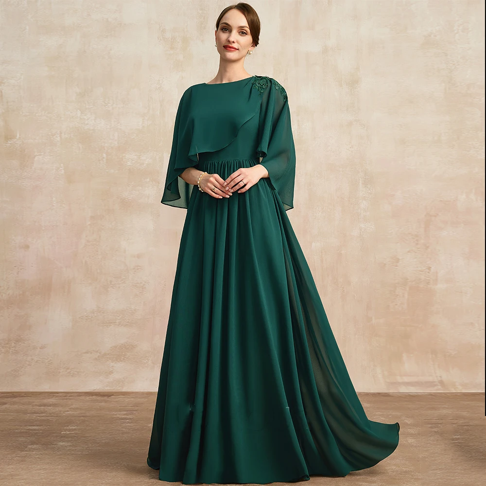Фото Simple Green Chiffon Mother of Bride Dresses for Women 2023 Summer New Beach Wedding Party Gown with Lace Sequined Вечернее плат №1