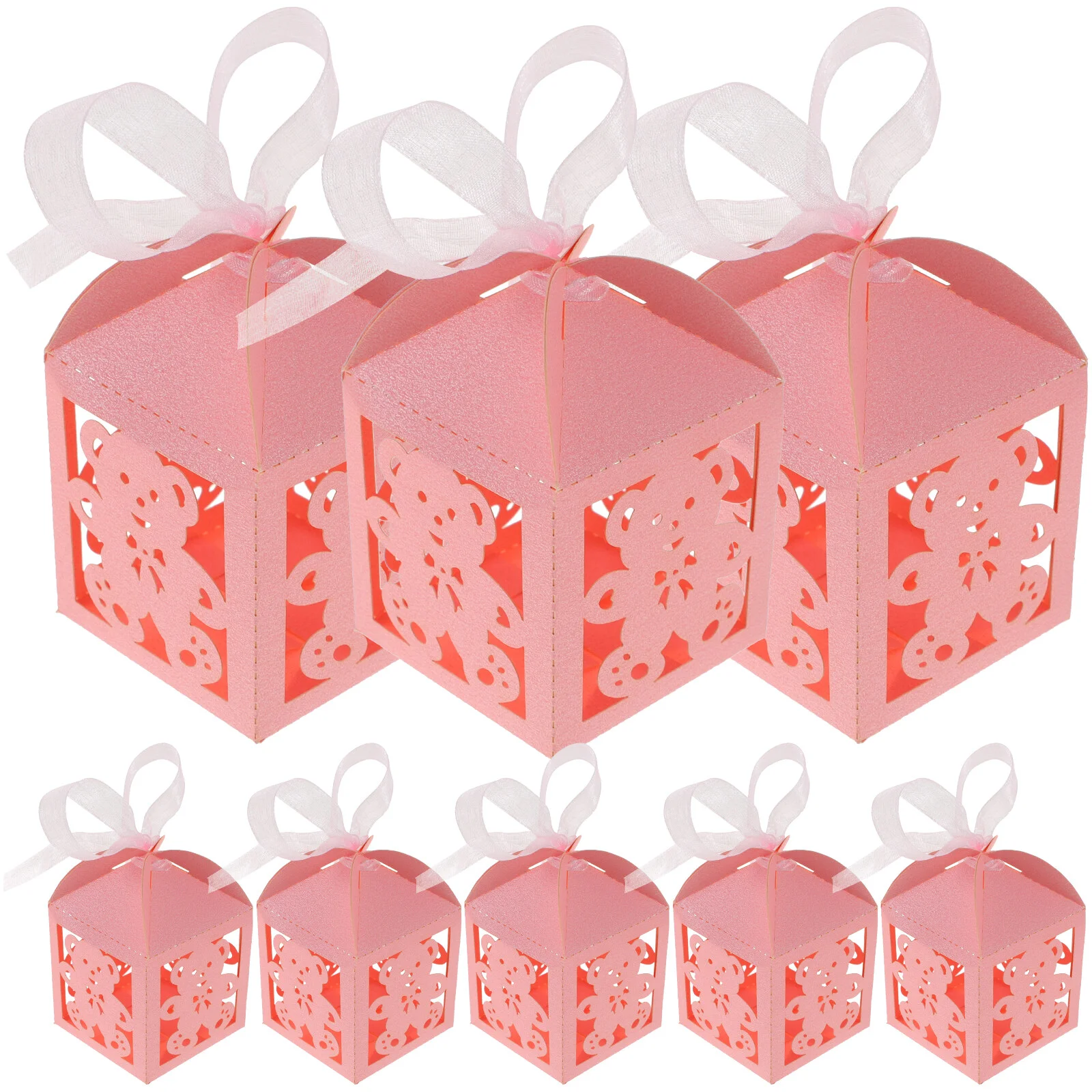 

50 Pcs Party Candy Box Hollow Paper Boxes Gift Wrap Bear Favor Bags Cloth Bride White