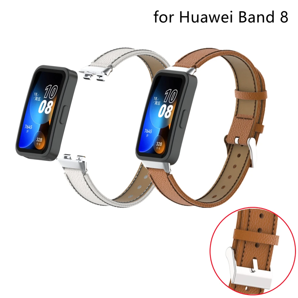 

Ремешок кожаный для Huawei Band 8, мягкий браслет для мужчин и женщин, кожаный браслет с узором Личи для Honor Band 8