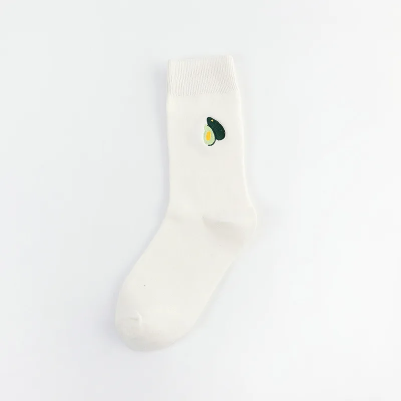 5 Pairs Colorful Fashion Harajuku Lovelty Cute Women Socks Cartoon Fruit Greet White Avocado Girl Cotton Casual Socks
