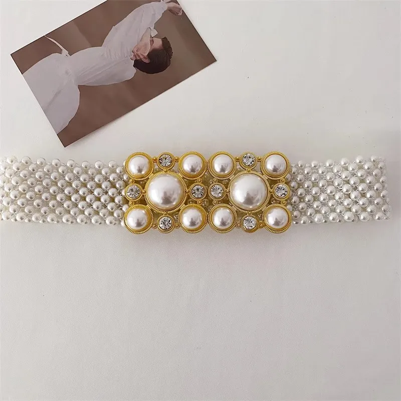 Женский модный вязаный эластичный корсет с жемчугом женское пальто поясом