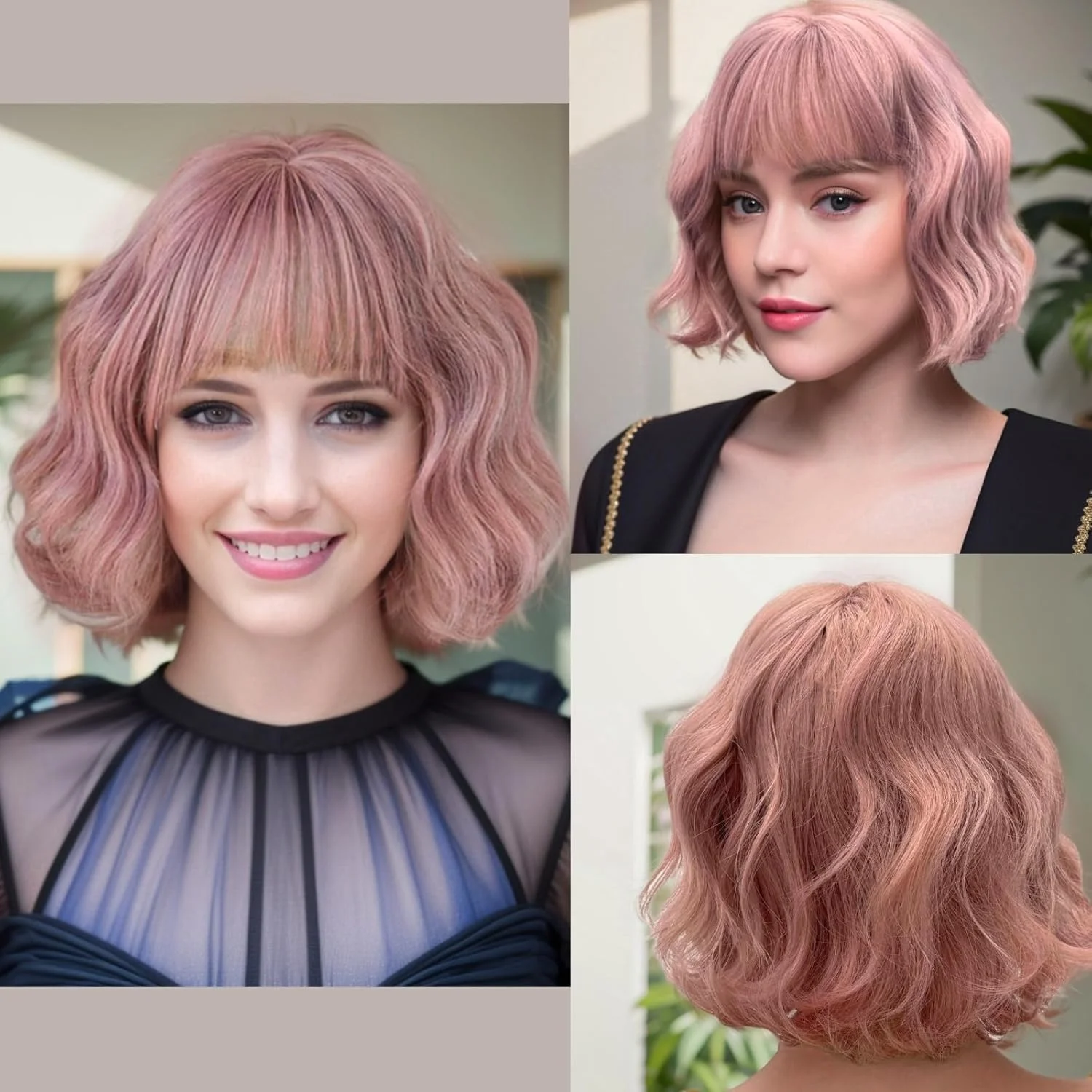 Короткий вьющийся парик боб с челкой для женщин из синтетических волн подходит