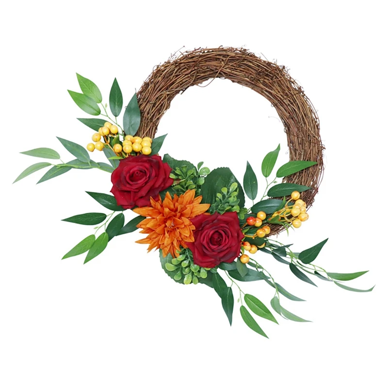 

Artificial Rose Flower Wreath For Front Door Wall Window Fireplace Farmhouse Home Christmas Decoration