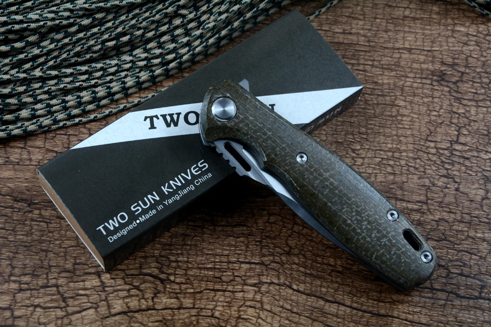 Складной карманный нож Twosun для охоты, клинок D2, рукоять из льняной ткани, с клипсой, быстрое открывание флиппером, TS162 (art.: 3920dbf121101) - 3920dbf121101