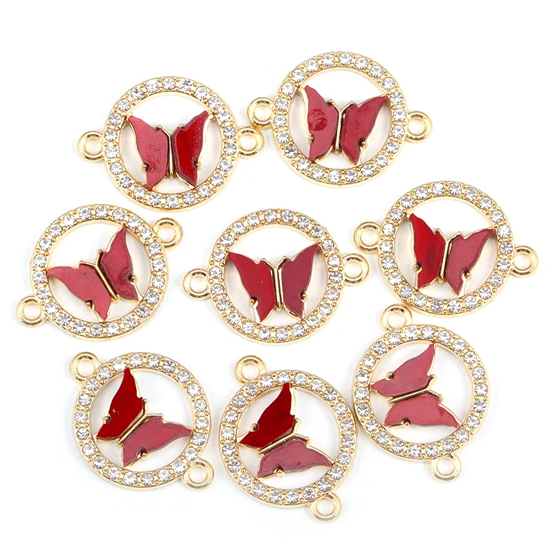 15Pcs 16* 22MM Romantic Enamel Alloy Butterfly Connector Ladies Charm DIY Jewelry Necklace Bracelet Earrings Making Accessories