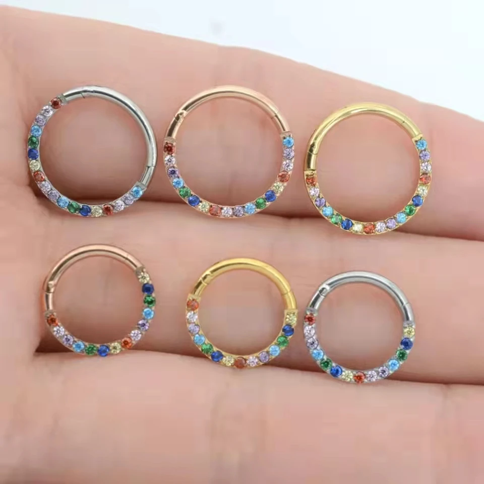 F136 Titanium Earrings Colorful Zircon Hoop Nose Rings Open Small Nasal septum Clicker Rings Cartilage Tragus Ear Helix Piercing images - 6