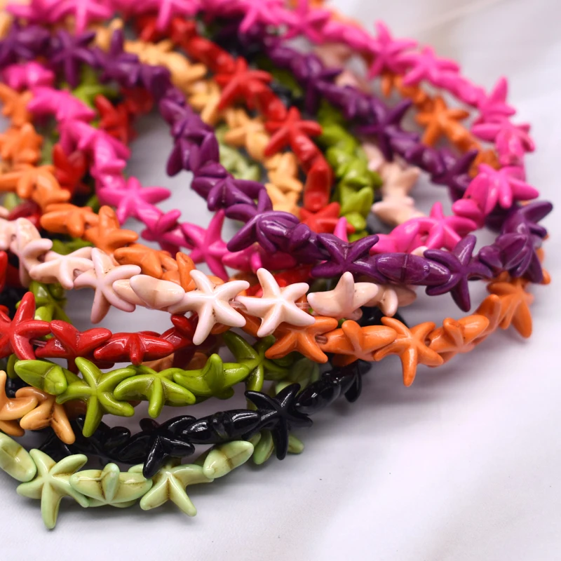 

Rose Red yellow Starfish Natural Turquoises Beads Bright color Starfish Shape Loose Spacer Beads For Jewelry Making DIY