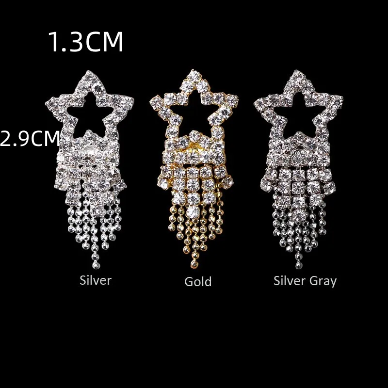 

2Pcs/Kits Nail Full Rhinestones Chain Art Nail Luxurious Tassels Designs Charms Maincure DIY Decorations Charms 2.9*1.3cm JE09