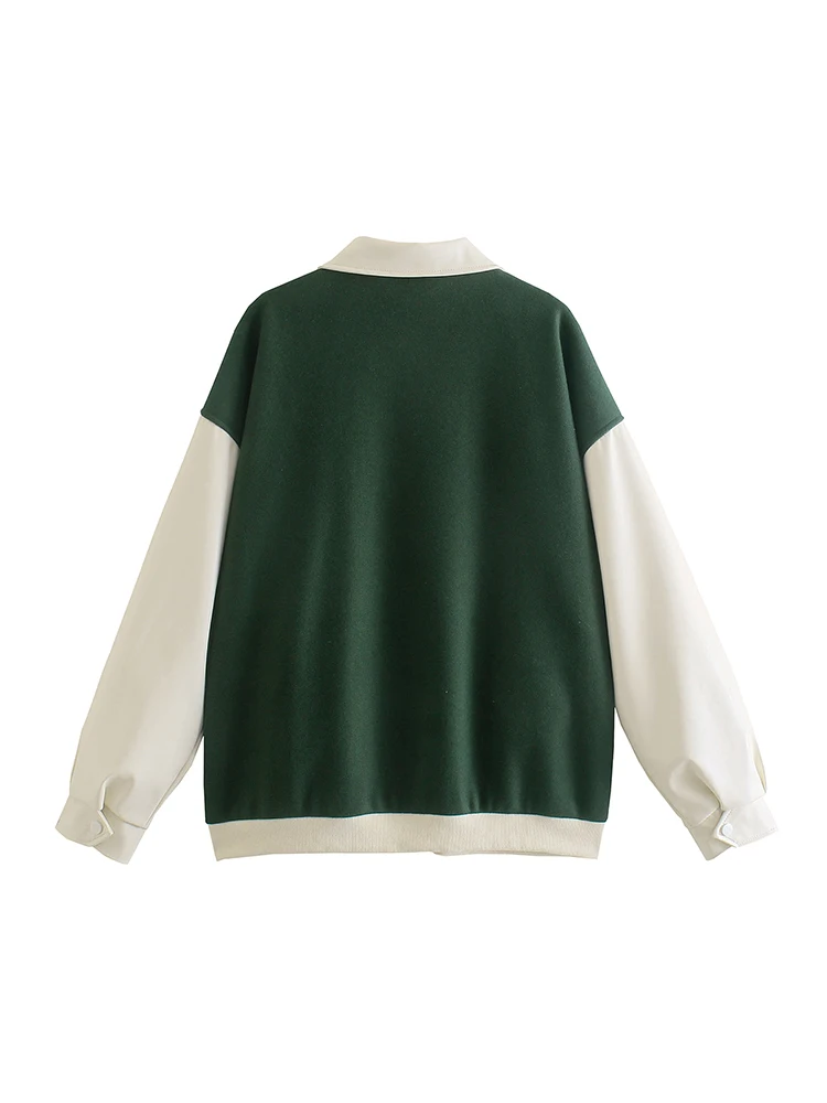 Куртка Женская бейсбольная в стиле пэчворк с воротником лацканами |