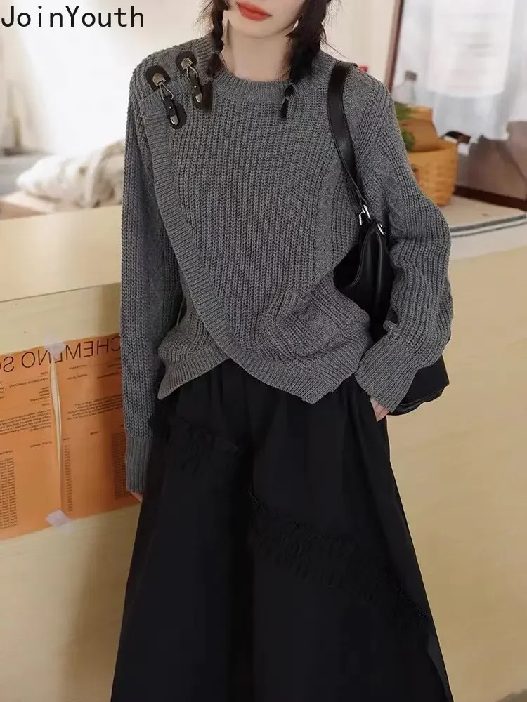 Свитер Y2K пуловеры оверсайз женская одежда асимметричный джемпер с длинным