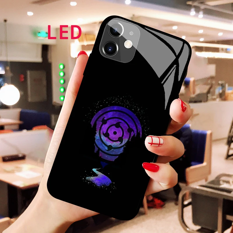 

N-Naruto Luminous Tempered Glass phone case For Apple iphone 13 14 Pro Max Puls mini Luxury Fashion RGB LED Backlight new cover