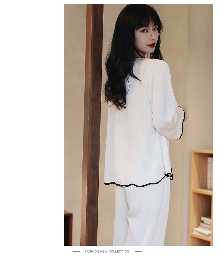 Achestina Ice Thin women's Pajamas Imitation Silk Fabric Cardigan Lapel Two Pieces Korean Version For Women At Home