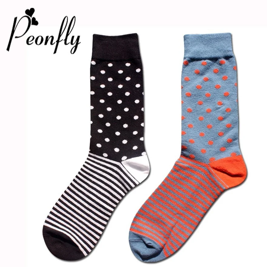 

Peonfly Harajuku Fashion Man Happy Funny Color Block Patchwork Striped Dot Print Crew High Quality Cotton Casual Socks