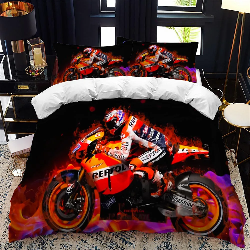 

Motorcycle Rider Bed Duvet Cover Set Queen Calico Twin Size Comforter Cover Bedding Set Single King Soft Polyester Quilt Cover