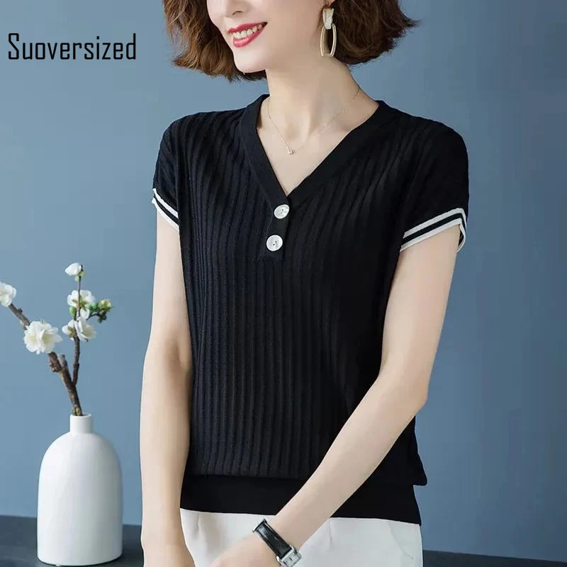 

Короткая трикотажная футболка с V-образным вырезом, Размеры d