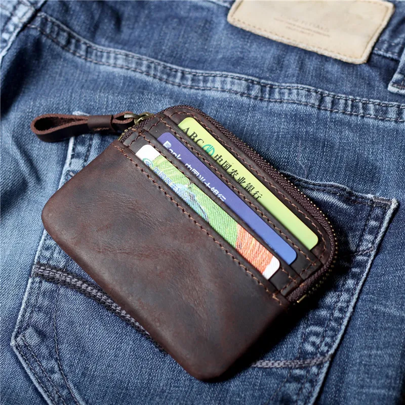 

Original crazy horse cowhide card package simple coffee natural genuine leather small coin purses key wallets ID Holders