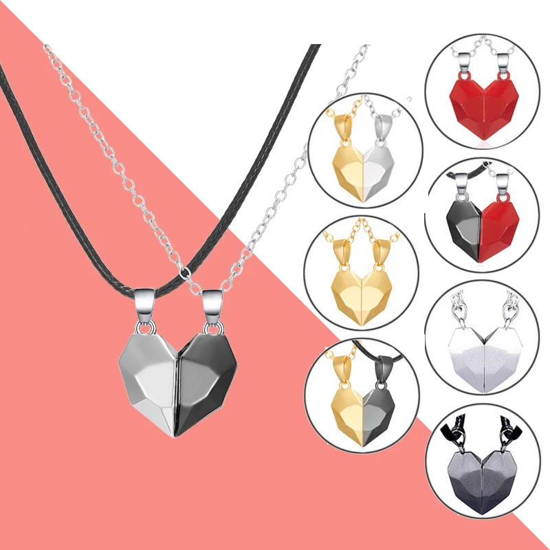 

2022 New Korean Fashion Magnetic Couple Necklace For Lovers Gothic Punk Heart Pendant Necklaces Men Women Party Gifts Jewelry