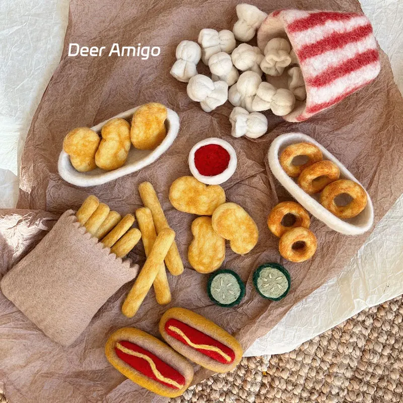 

Шерстяной войлок, попкорн, картофель фри, хот-дог, куриные накидки, пицца, еда, игрушки, ролевые игры, кухня, продукты, игрушки для детей, подарки