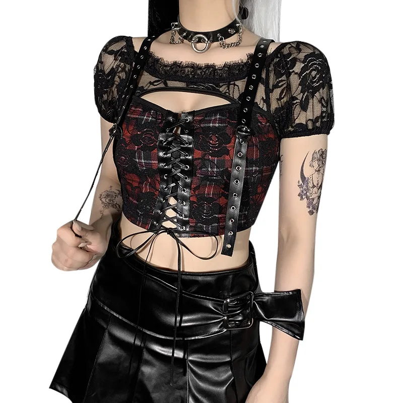 

New Fashion Women Flat collar T-Shirts Party Short sleeve Blouses Popular T-Shirt Sexy Transparent Ladies smock