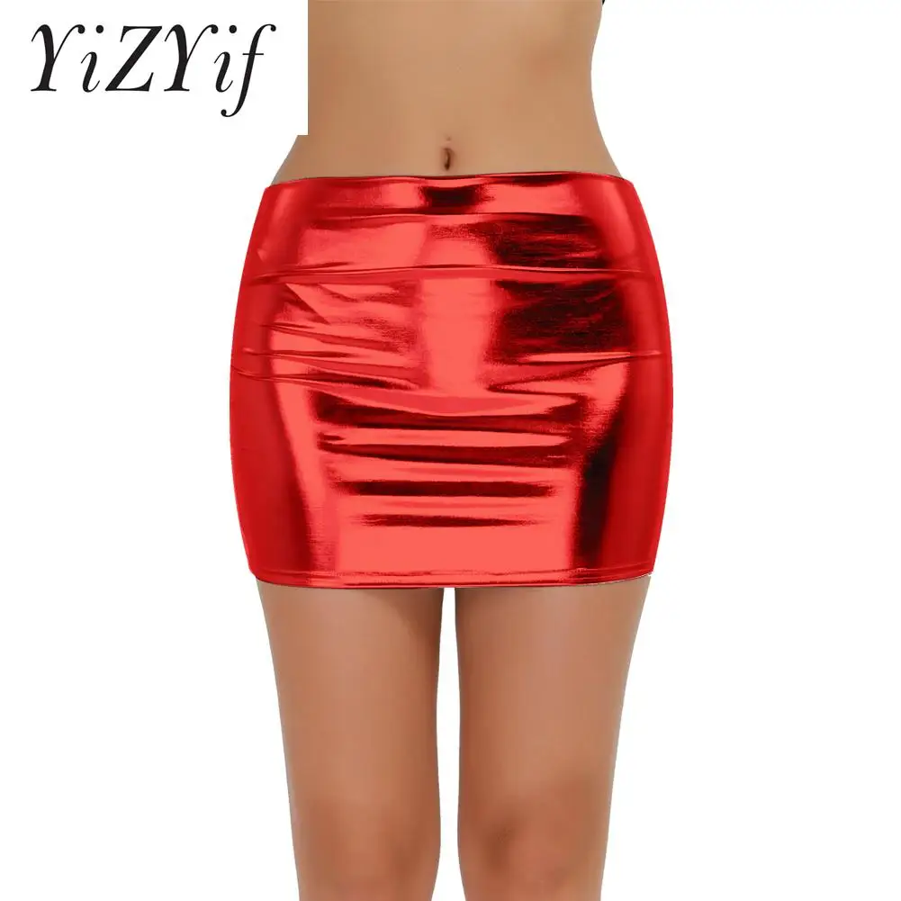 

Женская юбка-карандаш из лакированной кожи, металлик