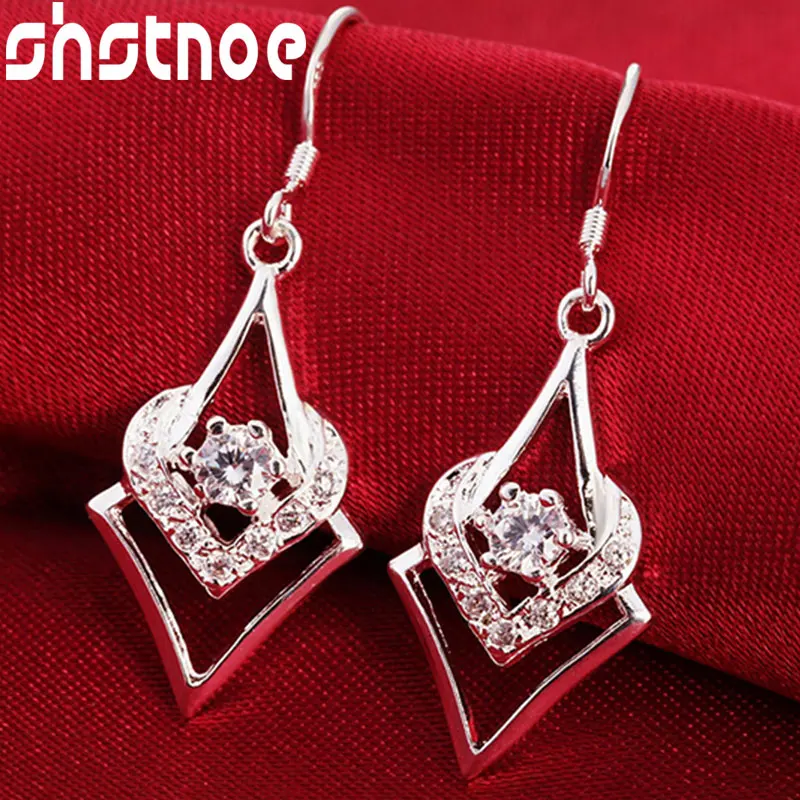 

925 Sterling Silver AAA Zircon Rhombus Heart Drop Earrings For Women Party Engagement Wedding Valentines Gift Fashion Jewelry