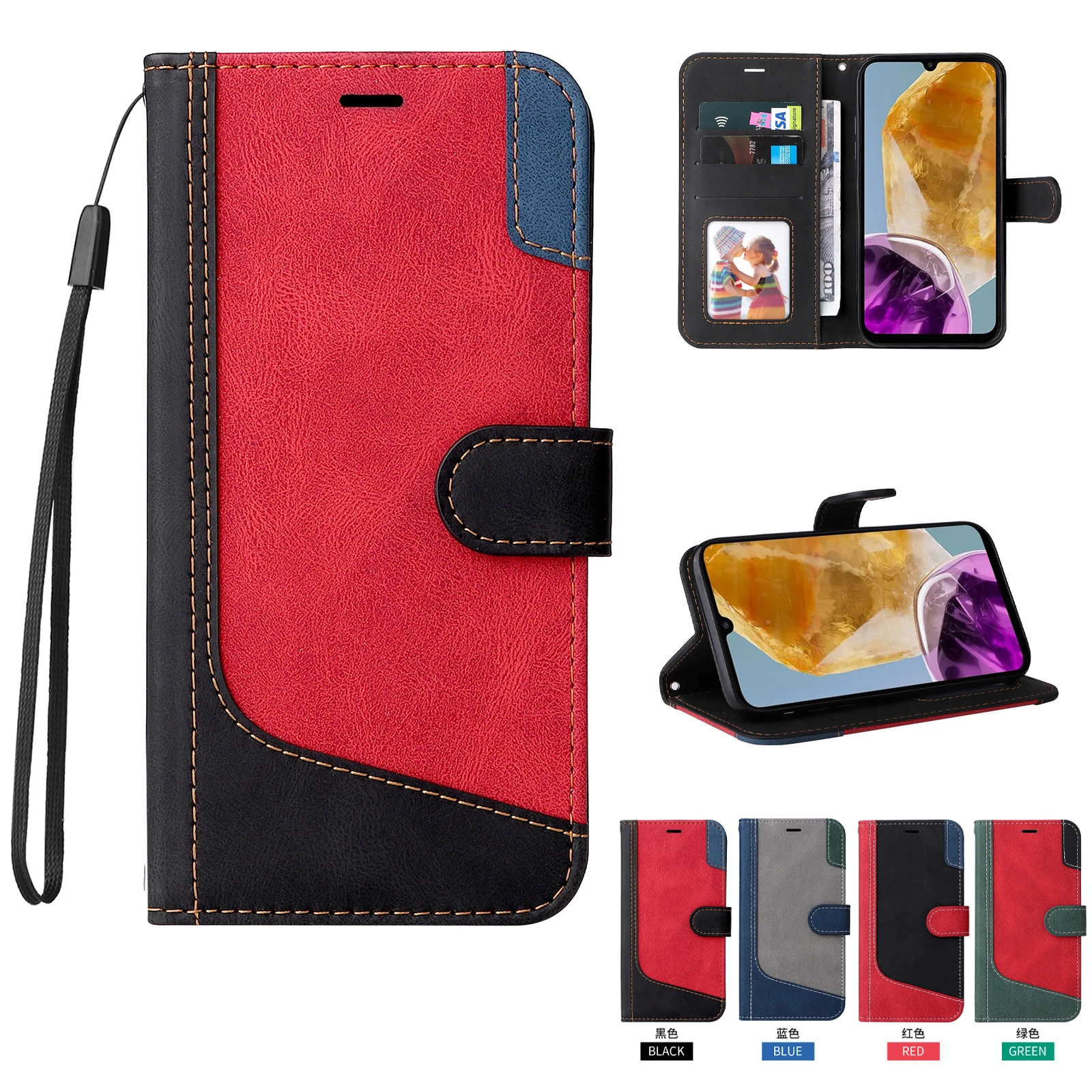 Кожаный ремешок с ремешком на руку для Redmi Note 13 Pro Plus 12 12T 12S 3 слота карт