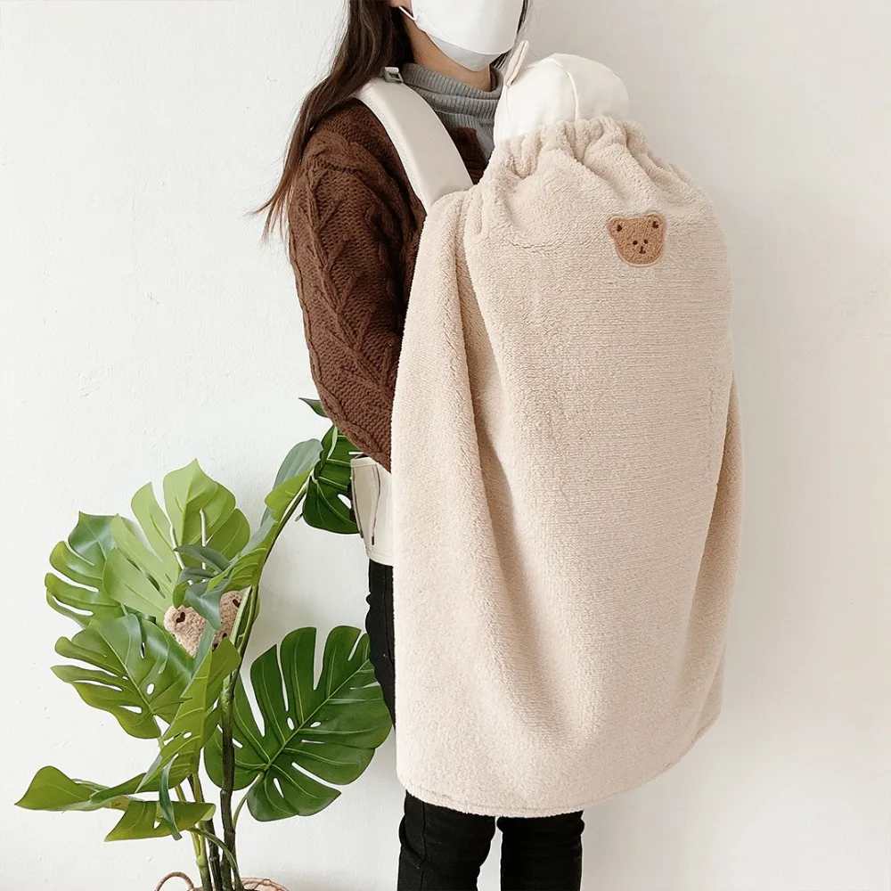 

Newborn Baby Boys Plush Wrap Blanket Kids Wind Proof Warm Shoulder Strap For Going Out Winter Cute Rabbit Cloak Muslin Blankets