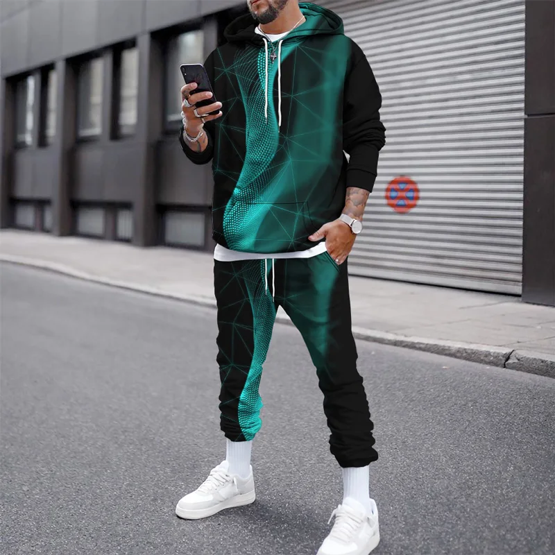 Autumn Winter Tracksuits Men's Set Hoodies Pants Suit Smile Face Thick Trousers Two-piece Pullover Sweatpants Casual Streetwear