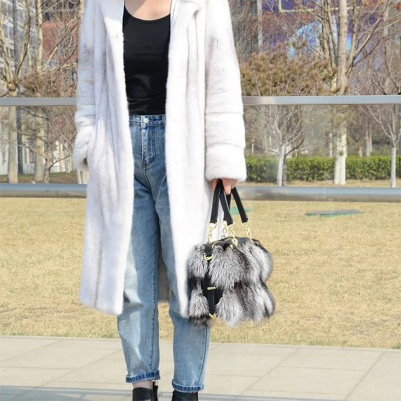 Женская сумка из лисьего меха новый дизайн вместительная через плечо модная