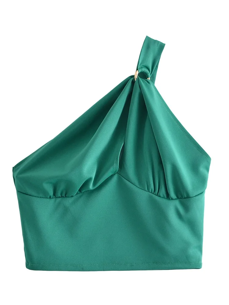 

Модные женские плиссированные Асимметричные Однотонные блузки TRAF с пряжкой в винтажном стиле без рукавов с открытой спиной, бюстье, топы 2022