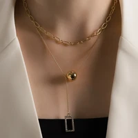 golden ball rhinestone frame pendant necklace new trendy chokers necklace for women girl double layer short chain necklace
