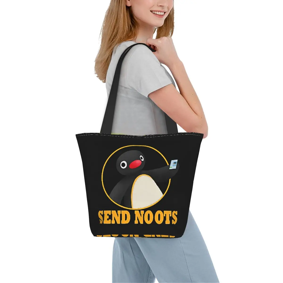 Фото Pingu Pinga Penguin TV сумка для покупок Холщовая сумка на плечо большой вместимости Сумка-шоппер для продуктов для женщин №2