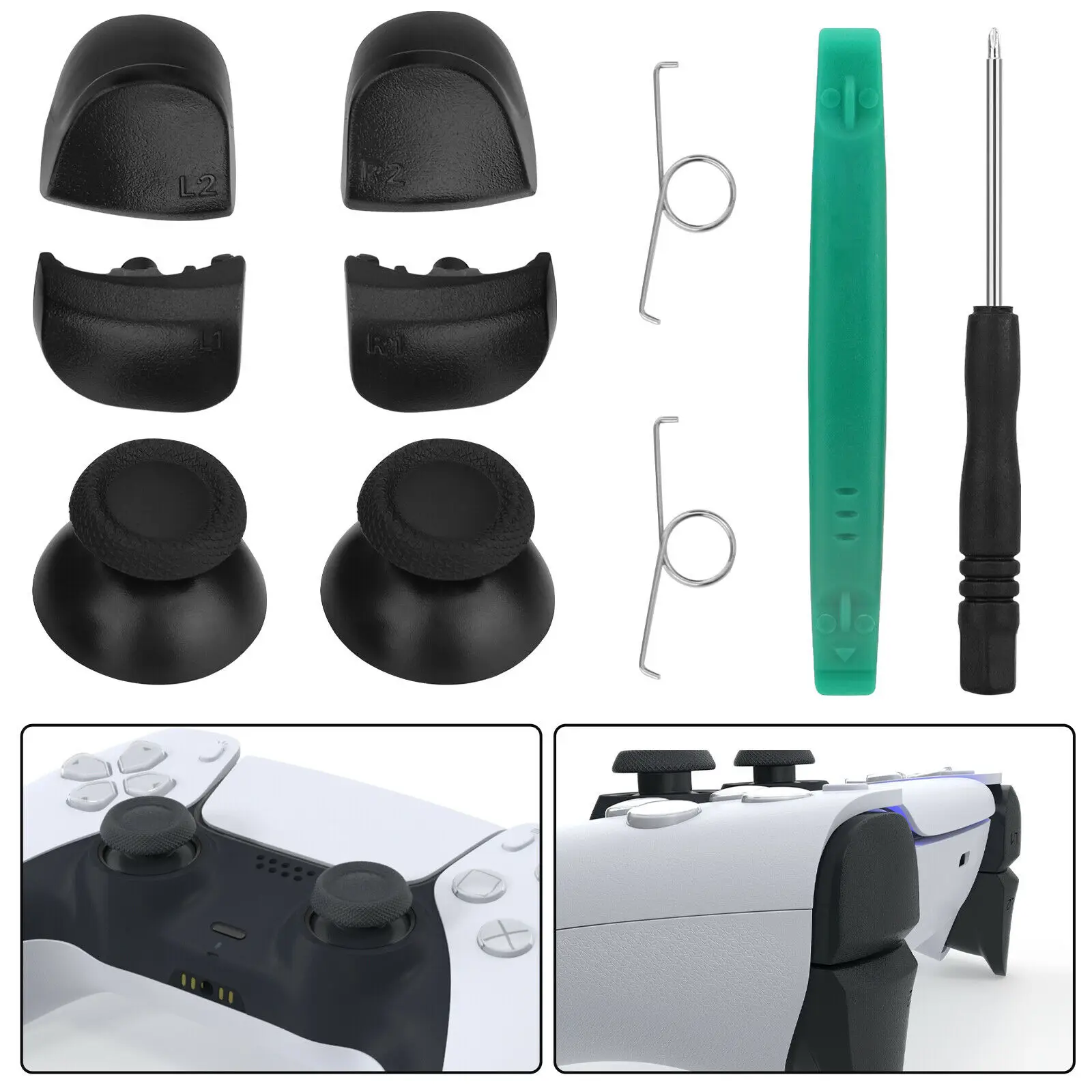 

Plastic+Metal L/R Button&Thumb Grips&Cross Screwdriver&Safe Pry Tool&Spring For Sony PlayStation 5 PS5 Controller