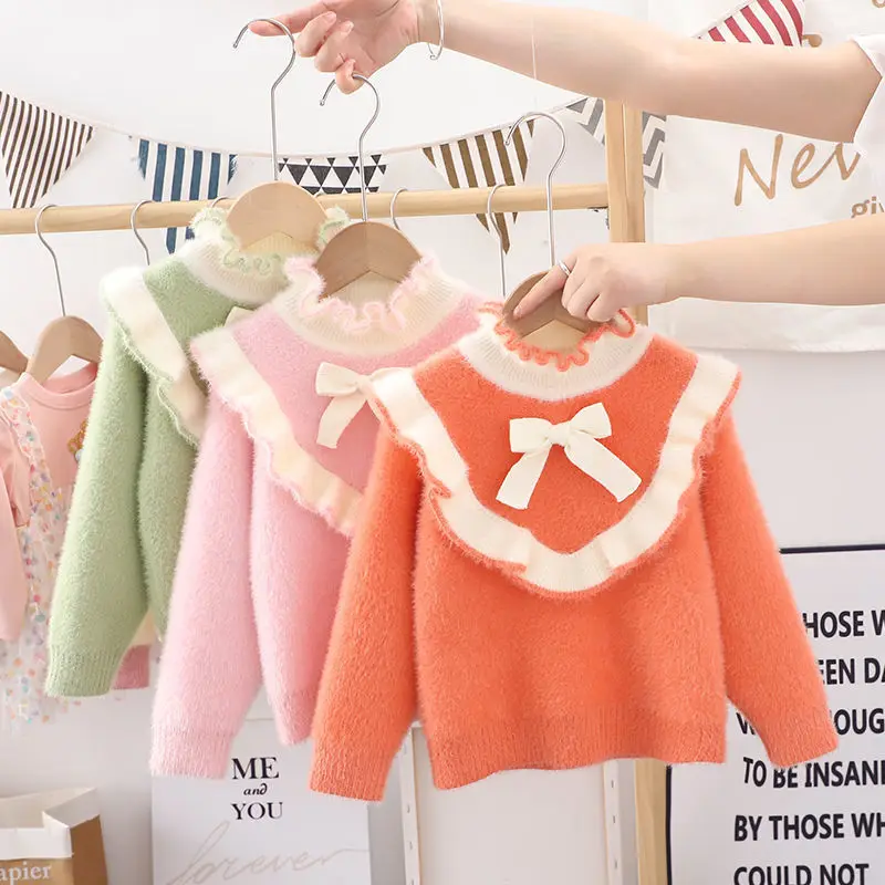 

Свитер для девочек, шерстяное пальто, вязаная верхняя одежда, 2022 Красивая утепленная теплая осенне-зимняя одежда больших размеров для школь...