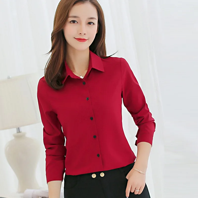 

Autumn Fashion Button Up Shirt Blouse Women Solid Color Lady Long Sleeves Female Loose Street Shirts