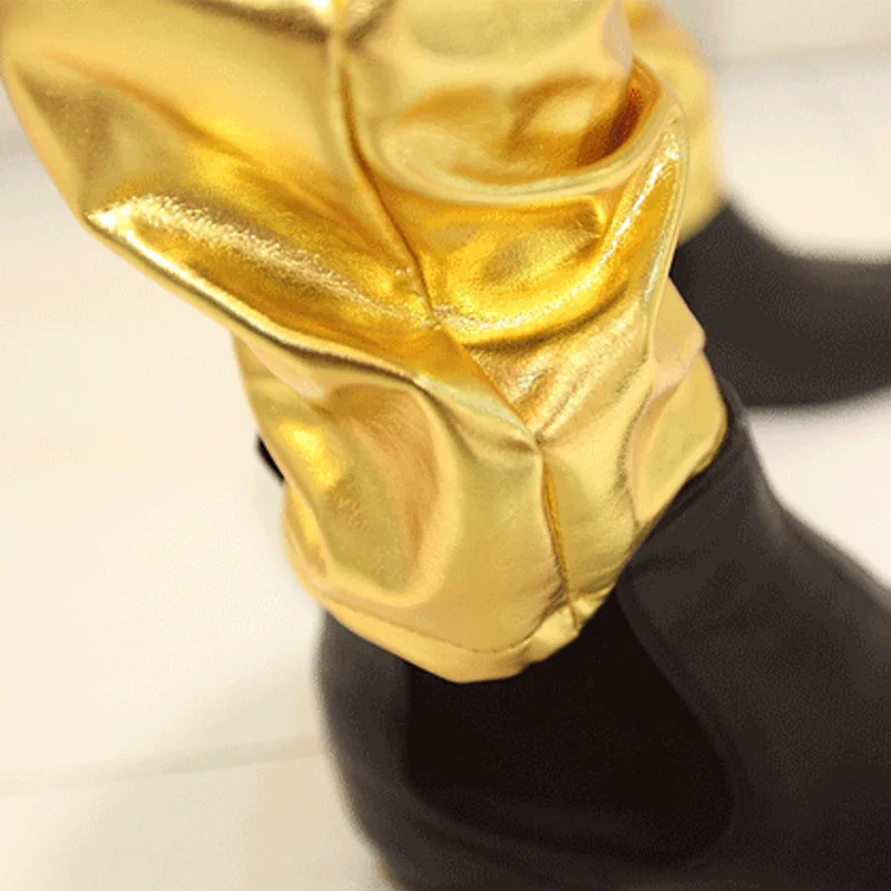 High Quality 2022 Spring Summer Slim Fit Dance Locomotive Leather Pants Club Men's Black PU Leather Silver Gold Leather Pants