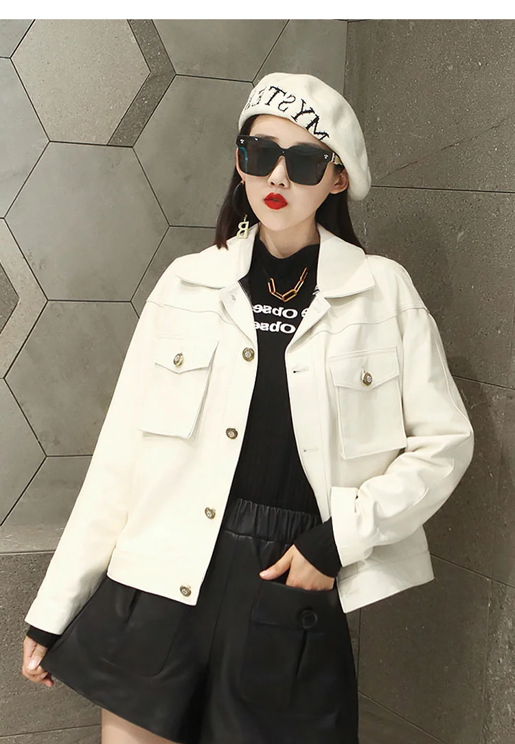 

2023 Genuine Leather Jacket Women Casaul Spring Real Sheepskin Coat Fashion Korean Women's Clothing Veste Cuir Femme