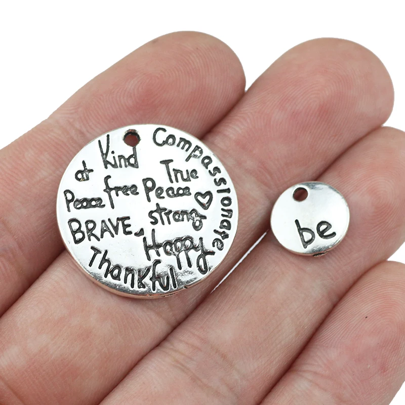 

10 Pieces/Lot Diameter 24mm Kind Wise Compassionate True Thankful Mixed Round Words Message Charms For Jewelry