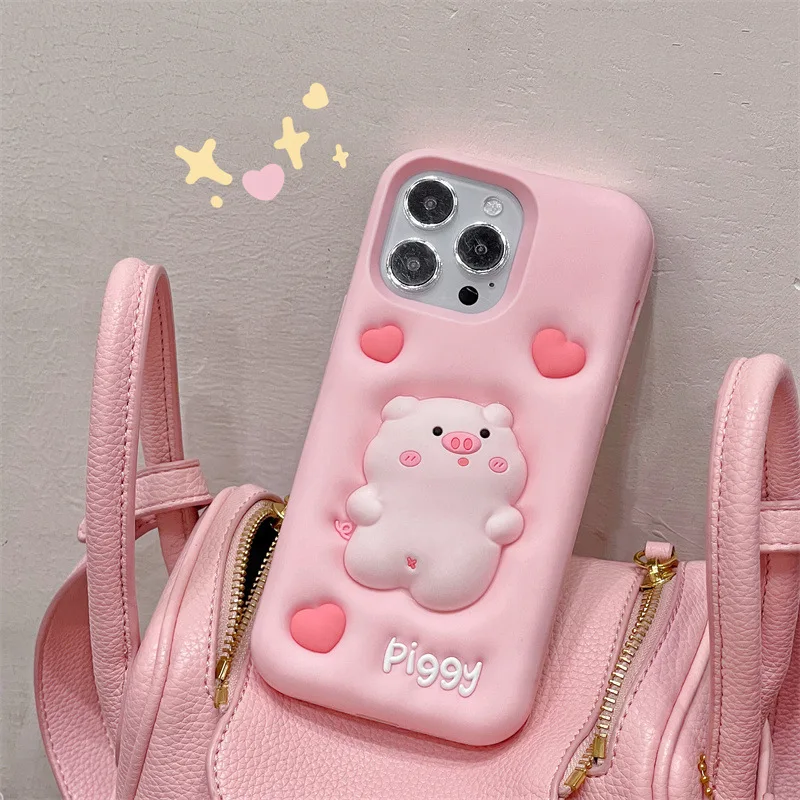 

Cute Inflatable Piglet Press Soft Silicone Fall Protection Cover Case For iphone 14 13 12 11 Pro Max Plus Fashion New Products