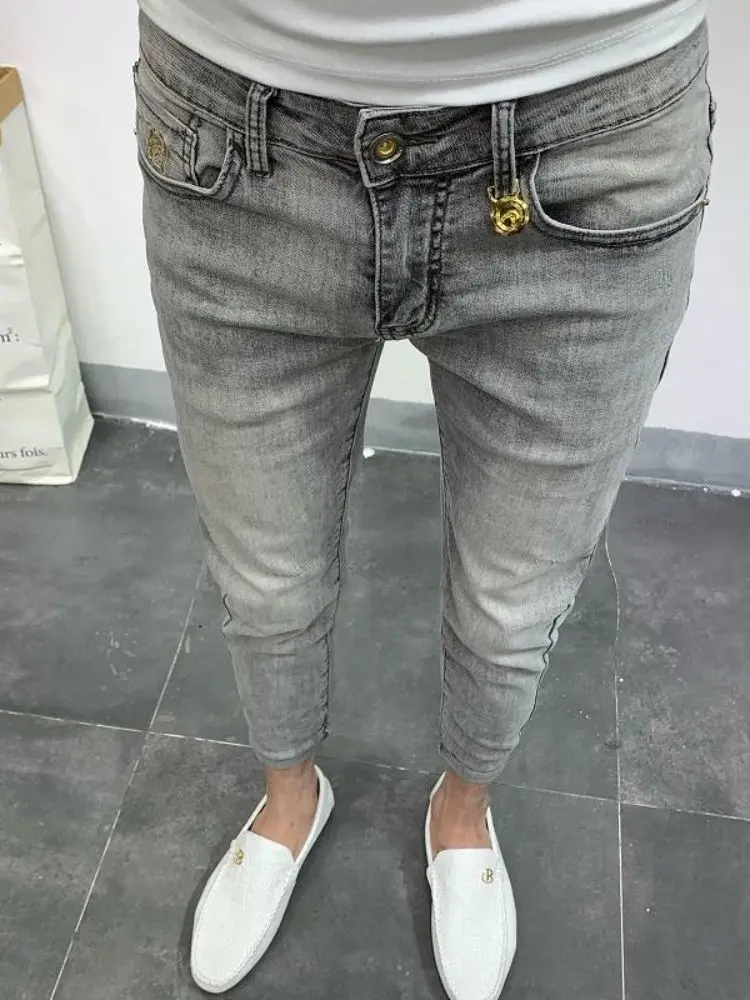 Open-Crotch Pants Gray Jeans Men's 2021 New Autumn Retro Slim Fit Skinny Invisible Zipper Skinny Jeans Men  Bell Bottom Jeans