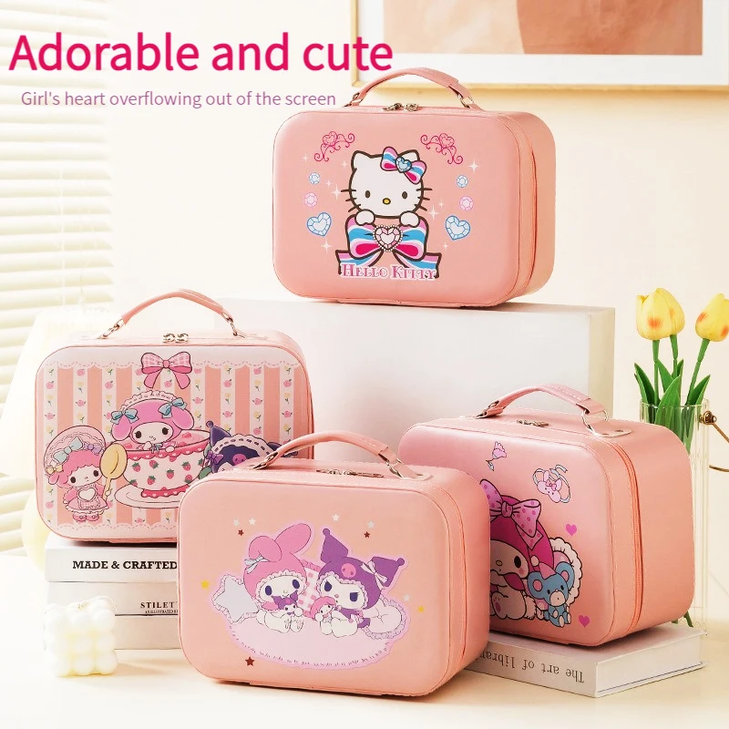 

Sanrio Anime Figure Kawaii Hello Kitty Storage Box Kuromi Mini Suitcase My Melody Cosmetic Case High Capacity Cosmetic Bag Gift