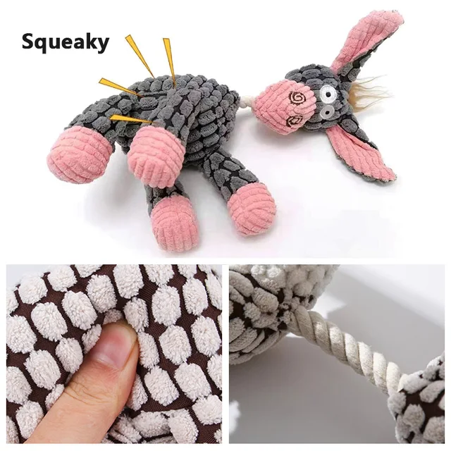 Plush Dog Toys Corduroy for Small Medium Dogs Animal Dog Squeaky Toy Bite Resistant Chew Toy Molar Teeth Cleaning Puppy Toys 4