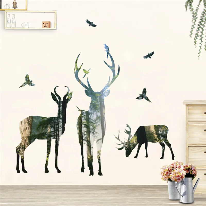 

3d View Moose Wall Stickers For Kids Room Bedroom Home Decorations Cartoon Elk Animal Mural Art Diy Safari Posters Pvc Decals