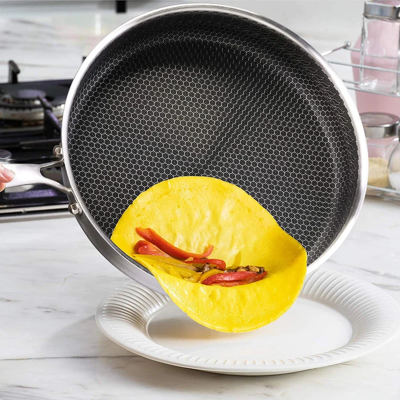 

20/26/28CM Frying Pan Food Grade 304 Stainless Steel Non Stick Pan Honeycomb Pot Bottom Induction Cooker Gas Stove General Wok