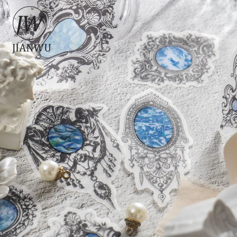

JIANWU 30 Sheets Bright Pearl Series Vintage Crystal Decor Stickers Creative DIY Journal Collage Scrapbook Background Stationery