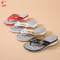 womens summer slippers 2022 metal button ladies slippers wedge beach sandals outdoor thick bottom casual fashion personality