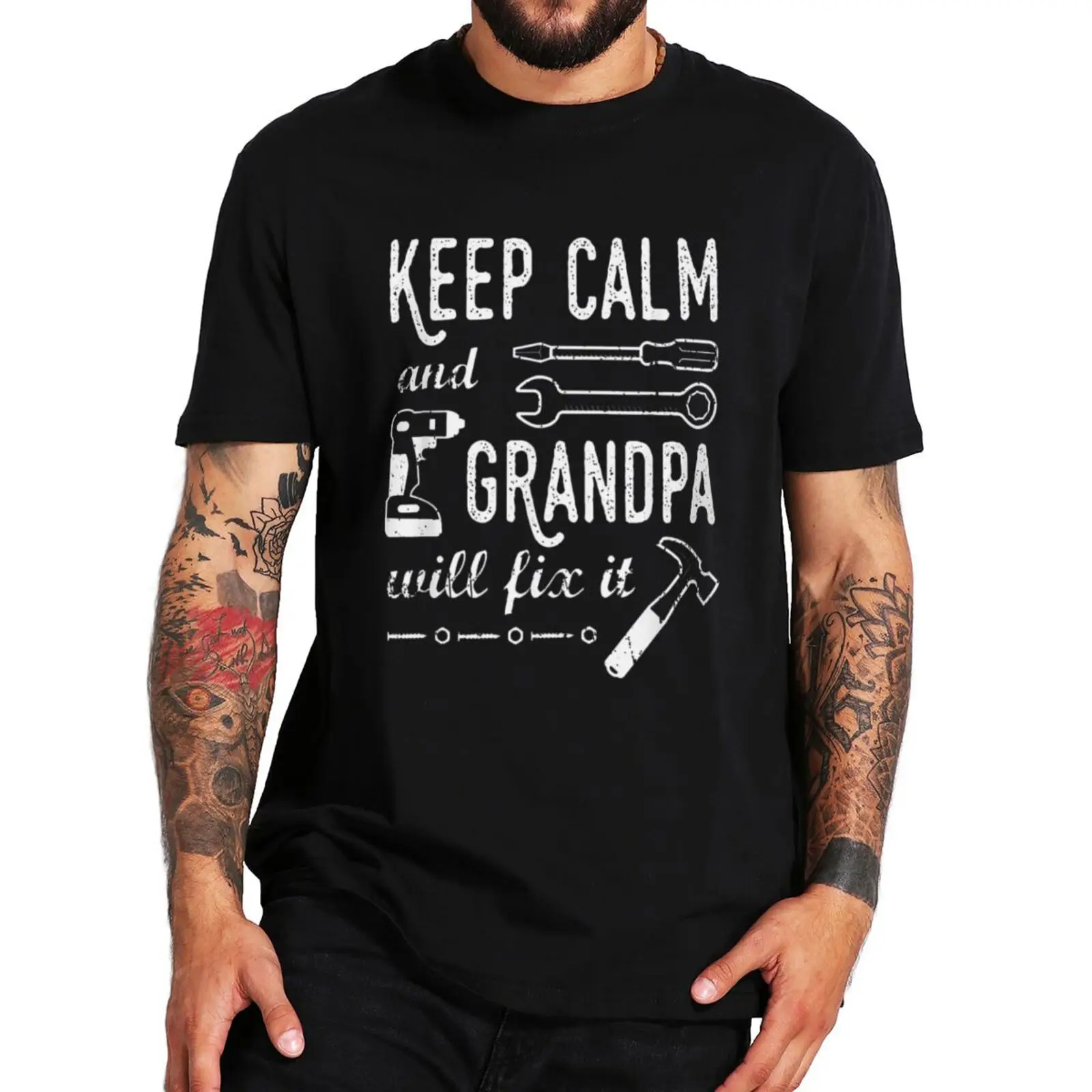 

Keep Calm And Grandpa Will Fix It T Shirt Funny Papa Grandfather Gift Vintage Tee Tops Casual Cotton Unisex Oversized T-shirt