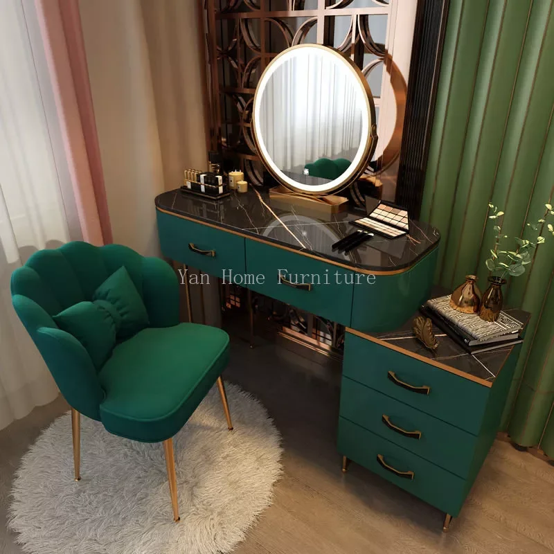 

Light Luxury Green Dresser Vanity Desk with Lighted Mirror Drawer Sofa Chair Set Dressing Table Bedroom Makeup Vanity Furniture