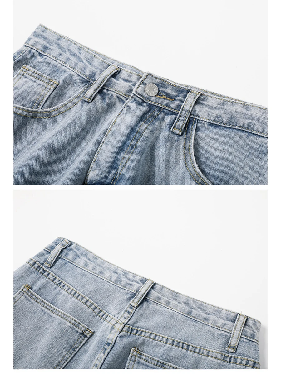 Four Seasons Men's Light Color Jeans Loose Straight Mop Y2K Men Jeans Wide Leg Trousers Fashion Streetwear Ins Hot Sale Softener