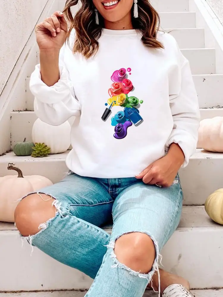 

3D Make Up Trend Nail Art Print Casual Female Autumn Clothing Fashion Spring Pullovers Fall Season Women Graphic Sweatshirts